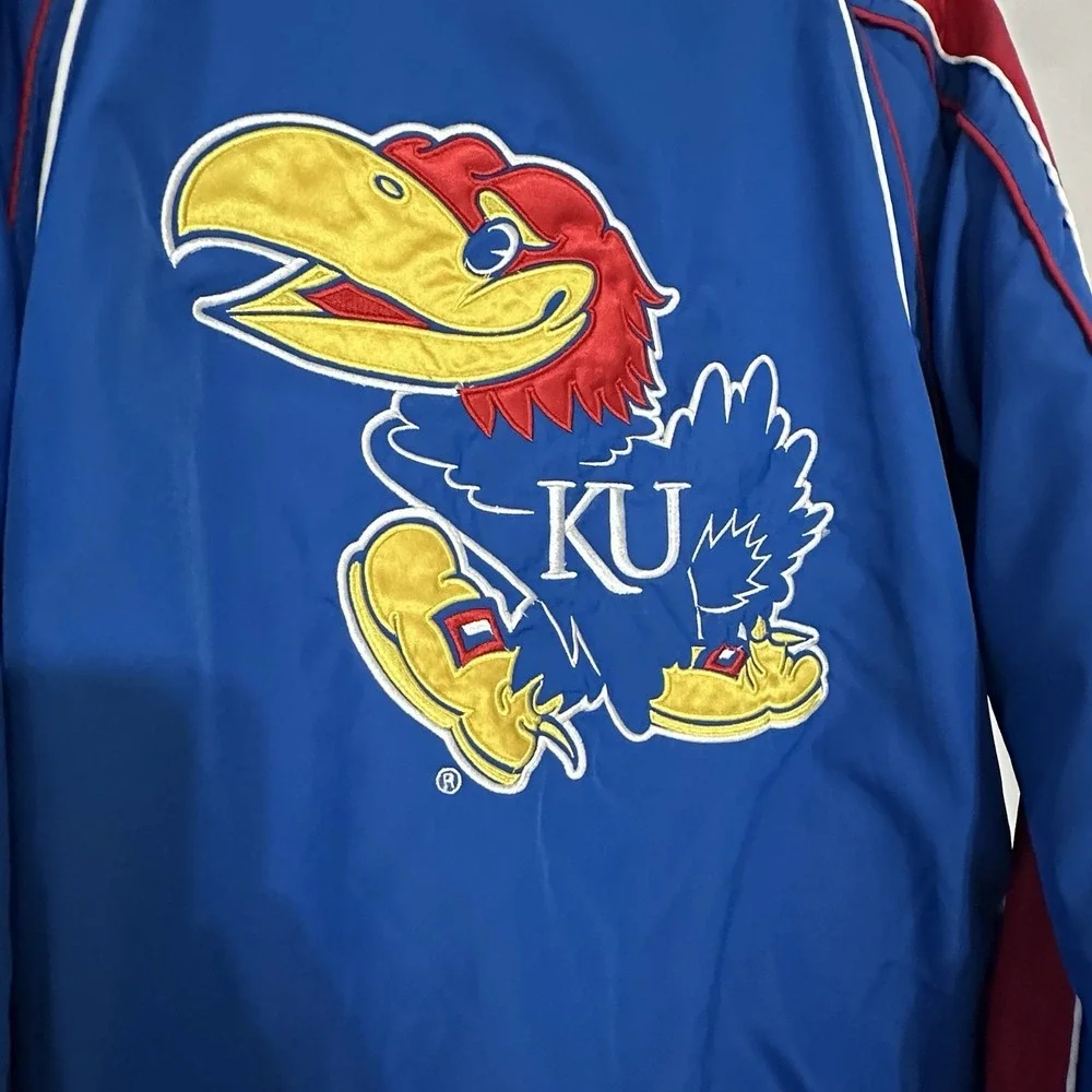 Kansas Jayhawks Jacket Mens L Blue Red NCAA Basketball‎ Pullover Carl Banks KU